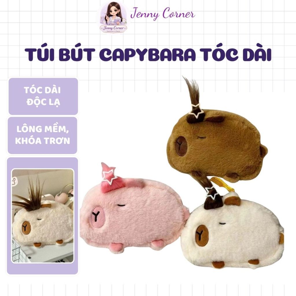 Jenny Corner Shop - Túi Đựng Bút Bông Capybara Tóc Dài Siêu Lầy Lội, Đa Năng, Túi Đựng Bút Thước, Tú