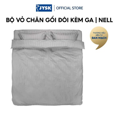 Bộ vỏ chăn gối đôi kèm ga cotton sateen | JYSK NELL | xám nhạt | R200xD220cm/R240xD260cm/R50xD70cm