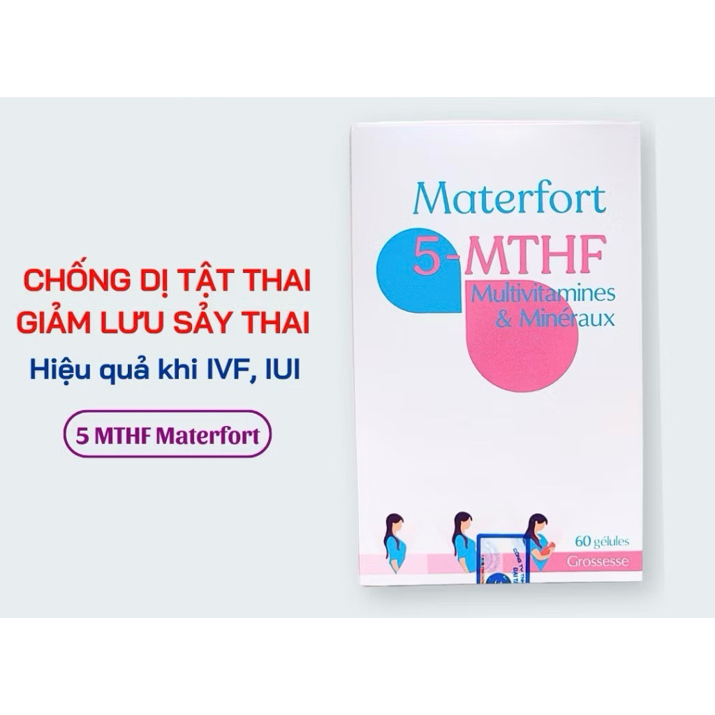 Materfort 5 - MTHF [ Chính Hãng] 60 viên bổ sung acid folic thế hệ mới phòng ngừa dị tật thai nhi