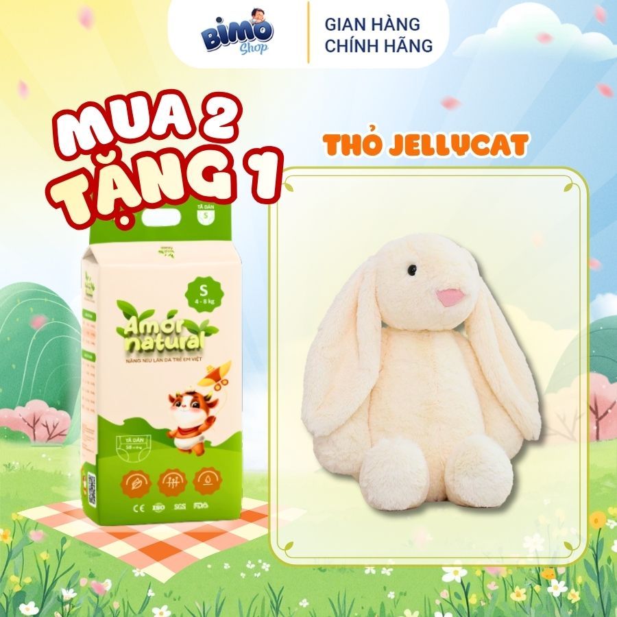 [2A] [QÙA THỎ JELLY CAT] - Combo 2 Bịch Tã/Bỉm Dán/Quần AMOR NATURAL Việt Nam Mỏng Nhẹ, Đủ Size NB68