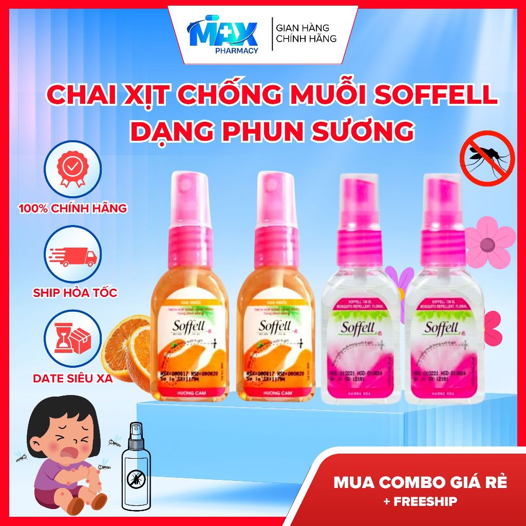 1 HỘP 12 CHAI XỊT CHỐNG MUỖI SOFFELL DẠNG PHUN SƯƠNG bỏ túi mini 30ml - Maxpharmacy