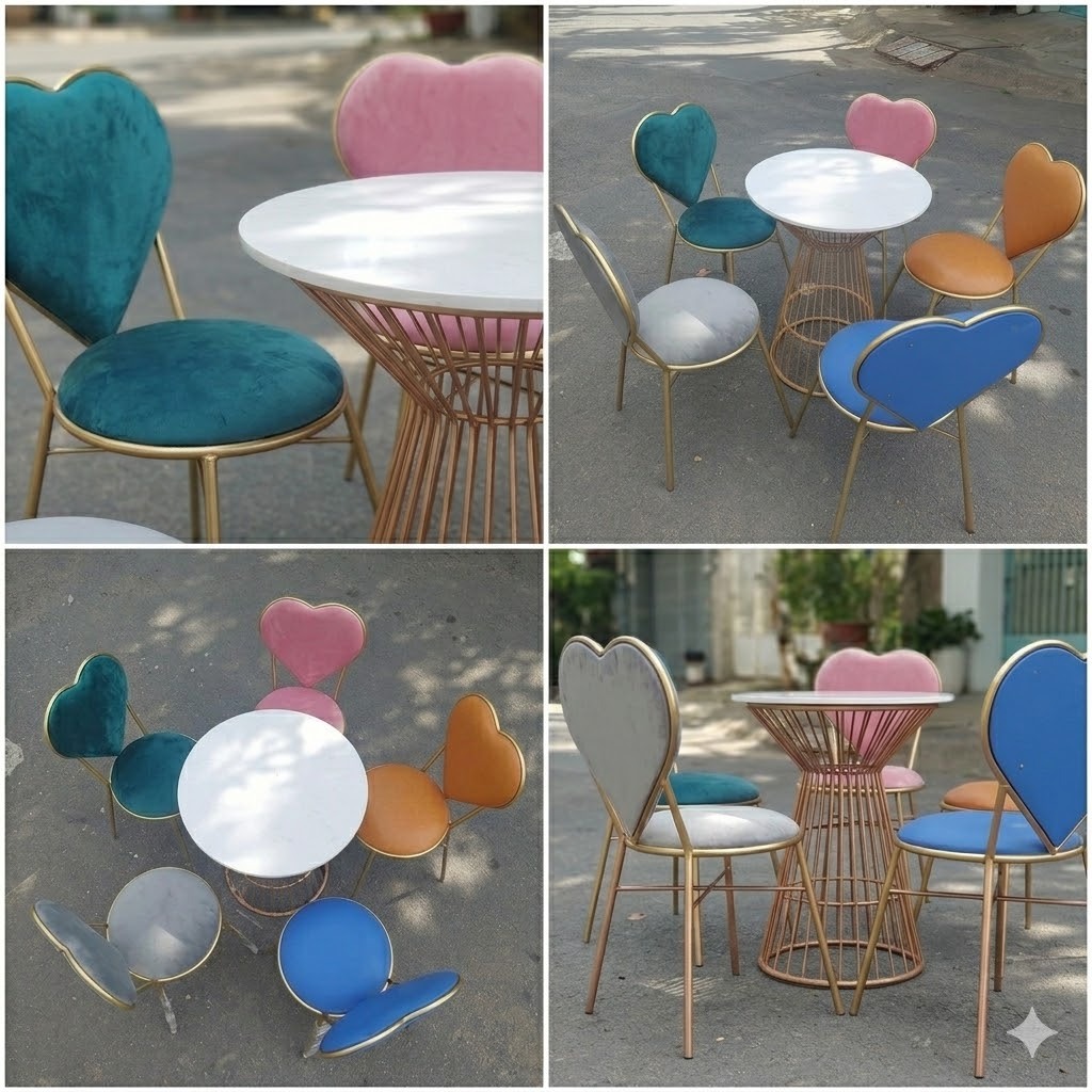 ghế trái tim dễ thương để quán cf trà sữa, ghế decor quán trà sữa giá rẻ,