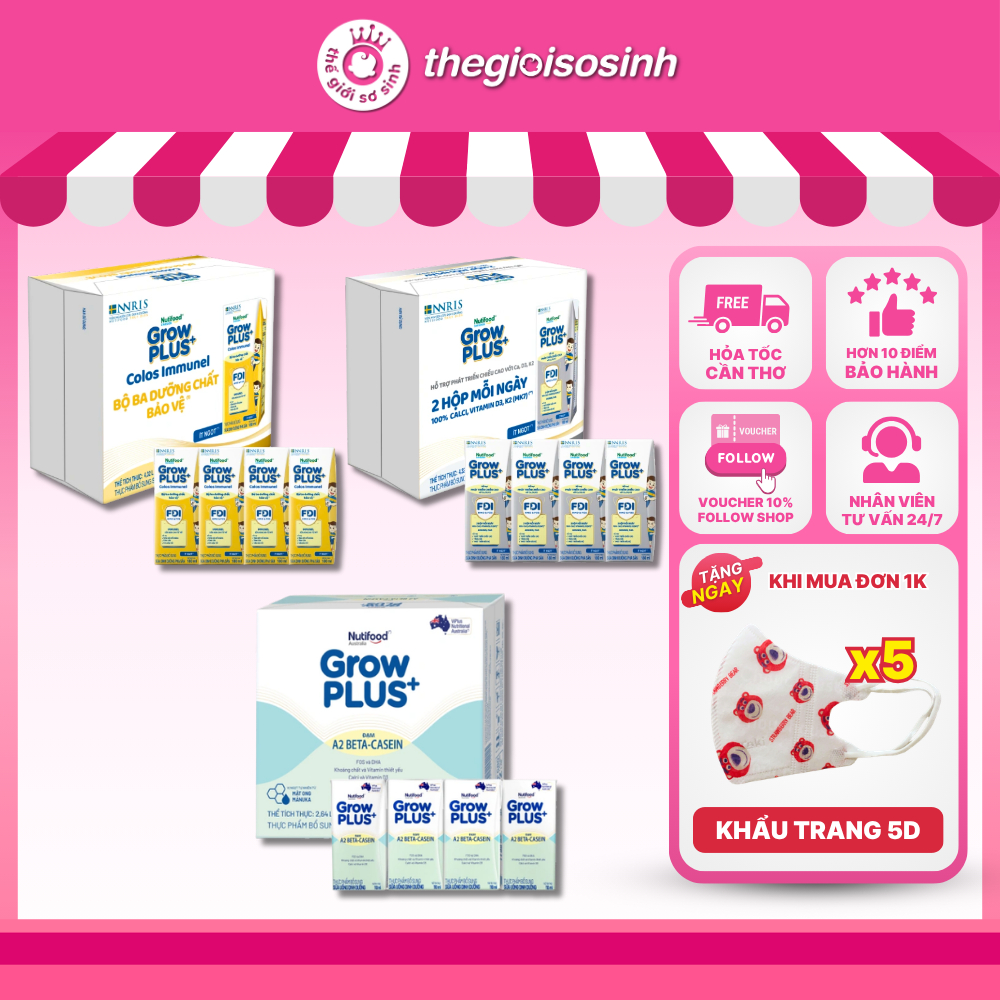 Thùng 24 hộp Sữa Công Thức Pha Sẵn Nutifood Sweden Grow PLUS + Bạc, Vàng Immunel, A2 beta casein 110