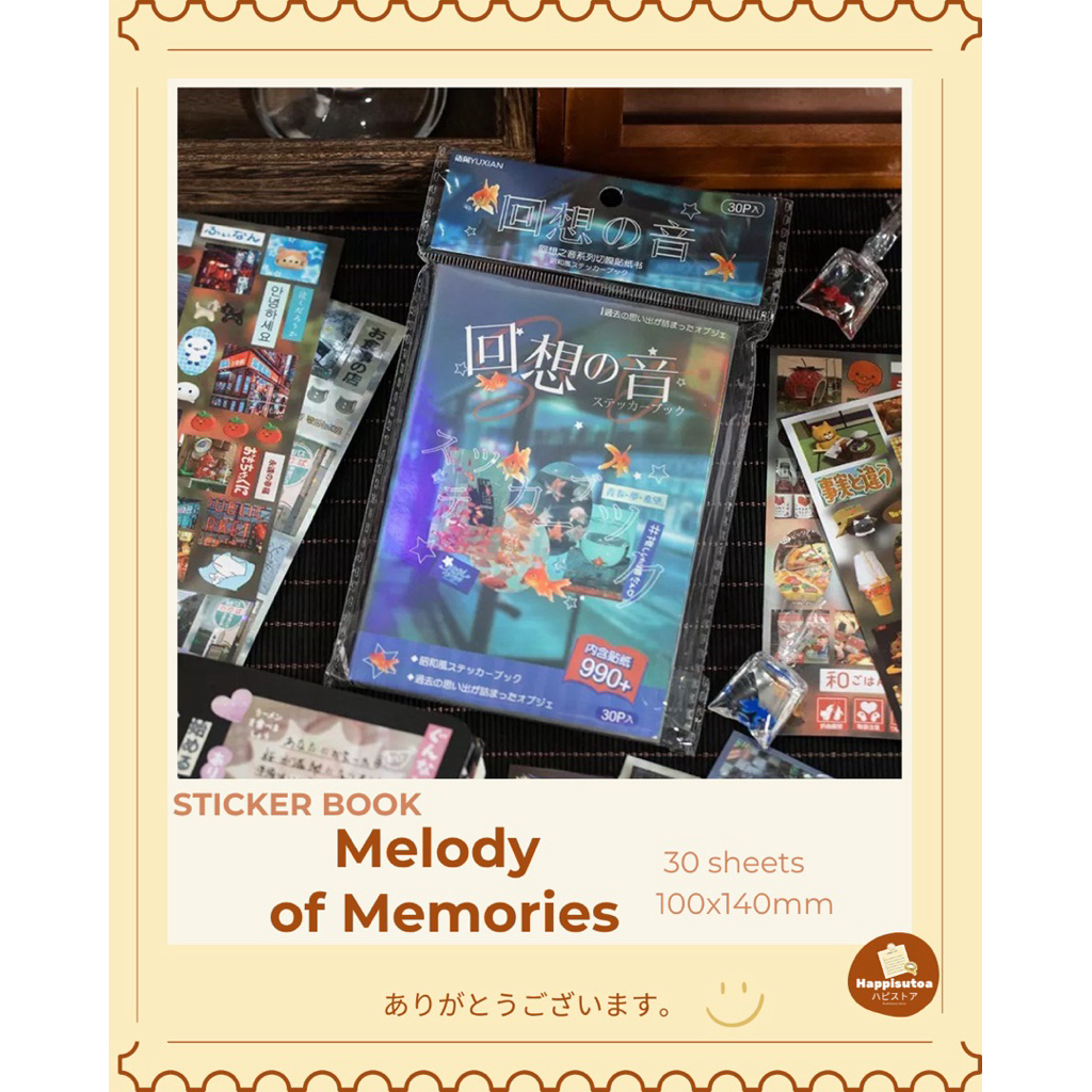 Sticker Book 𝙼𝙴𝙻𝙾𝙳𝚈 𝙾𝙵 𝙼𝙴𝙼𝙾𝚁𝙸𝙴𝚂 – Sổ Sticker Hoài Niệm 30 Trang Aesthetic, Vintage, Dreamy Trang Trí