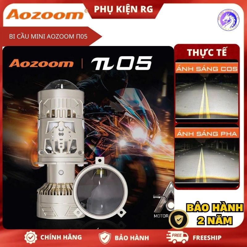 Bi Cầu Mini H4 Aozoom π05, Aozoom Pi05 Công Suất 60W, Pha Màn Chập Chân H4 Lắp Zin Không Độ Chế Chín