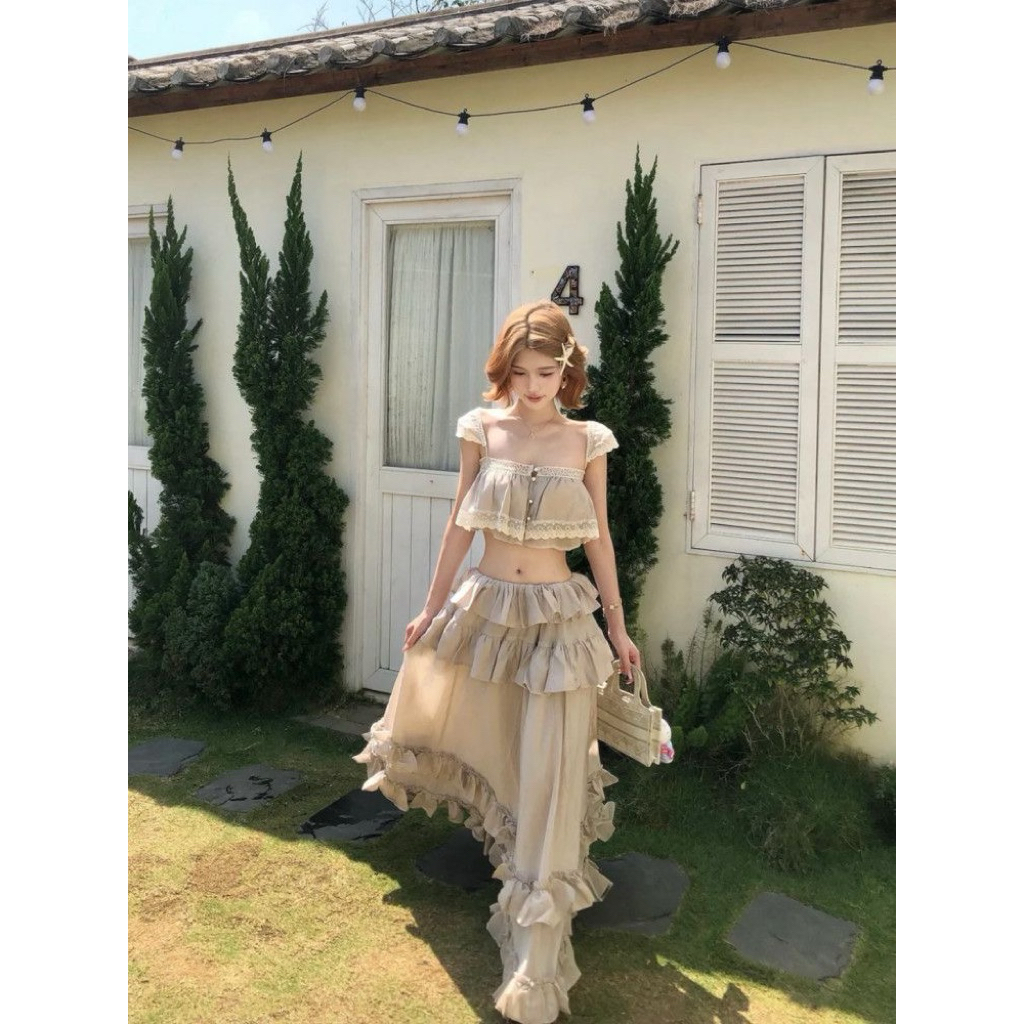 𝓗𝓪𝓷𝓲𝓮 𝓞𝓻𝓭𝓮𝓻_ Váy Tiểu Thư Phối Ren Tầng Xinh Xắn H401