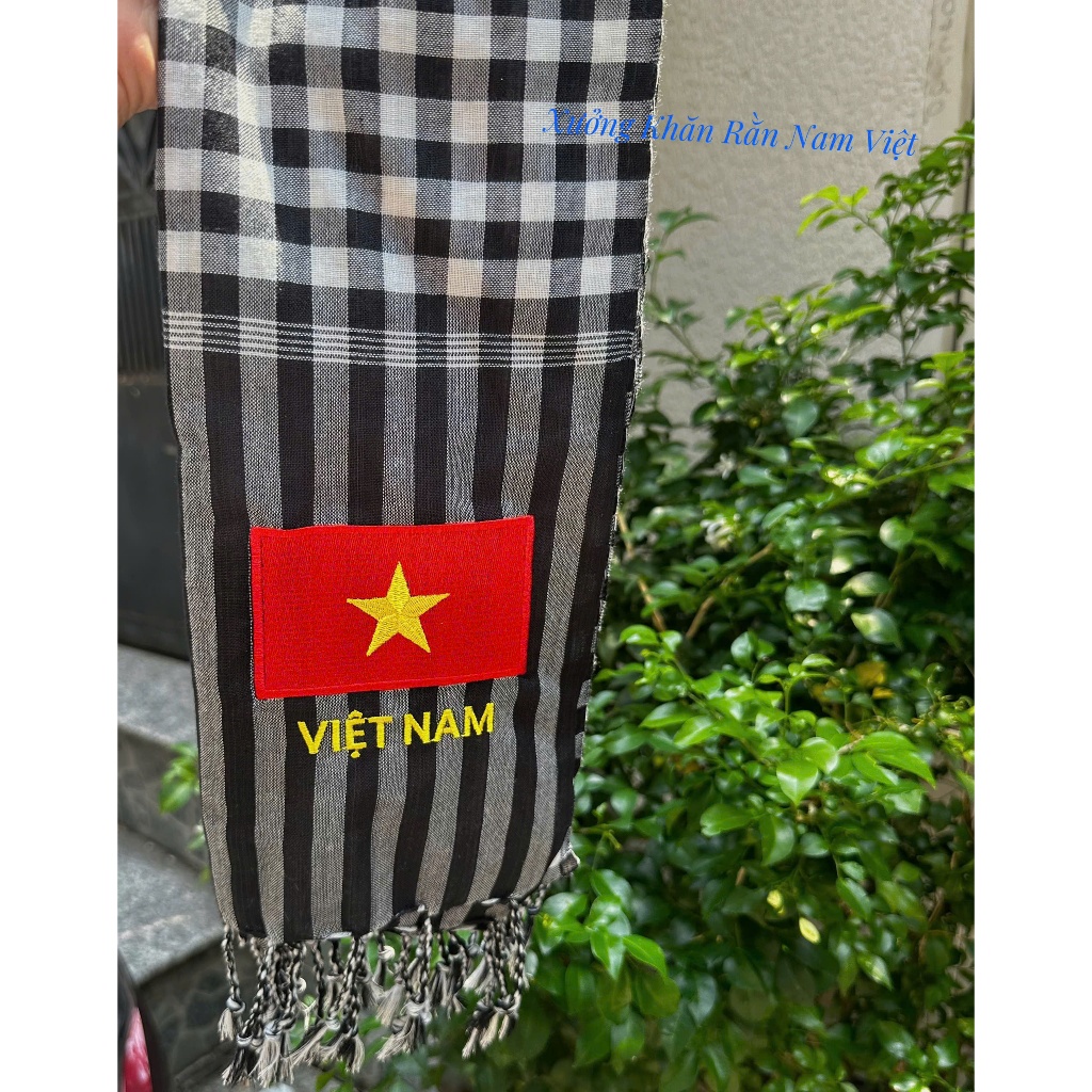 (Khăn rằn thêu cờ Tổ Quốc Việt Nam) Khăn rằn Nam bộ size 160x60cm/ Khăn  phượt Nam Việt. Khăn du lịc