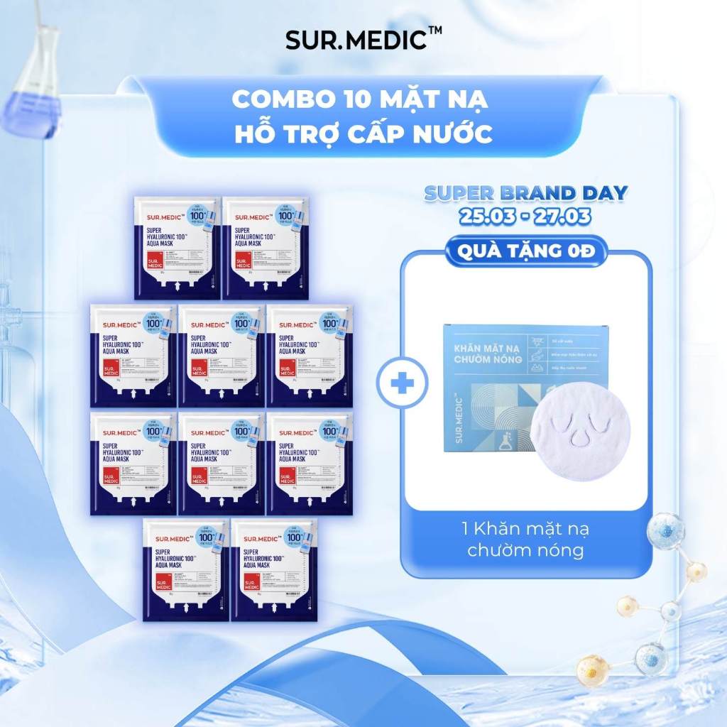 Combo 10 Mặt Nạ Cấp Nước SUR.MEDIC+ Super Hyaluronic 100TM Aqua Mask 30g/miếng