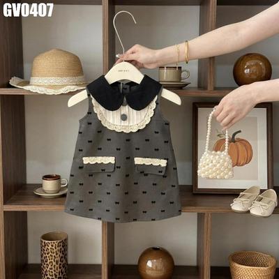 Váy Sát Nách Cổ Bèo Yếm Trắng Họa Tiết Nơ Màu Xám Cho Bé Gái 1-8 Tuổi MINTSCLOSET Quảng Châu GV0407