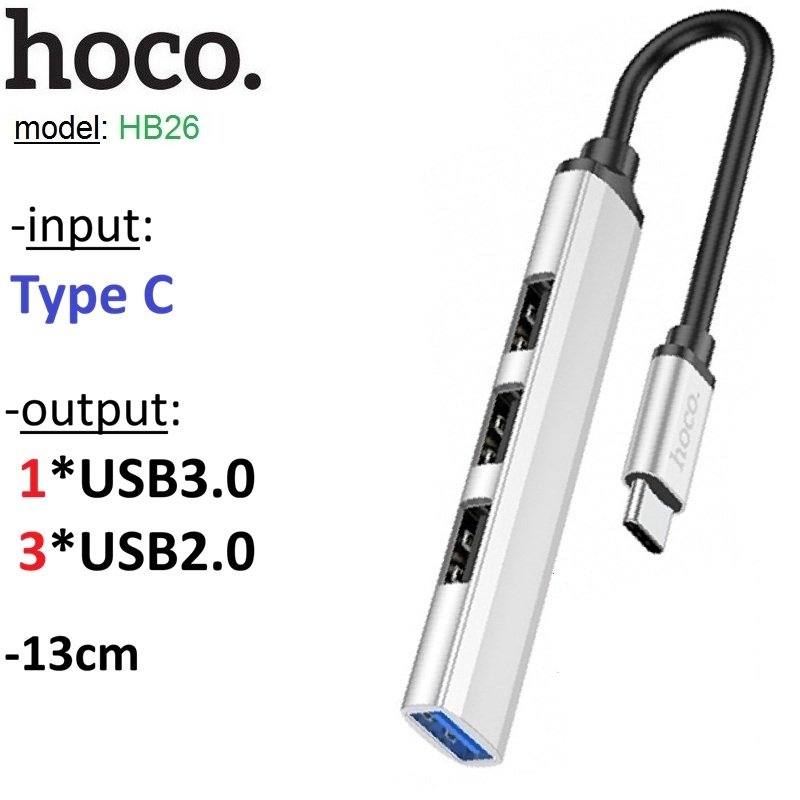 Hub Type C Hoco HB26 chia 4 cổng USB-A  -Bảo Hành 6 tháng