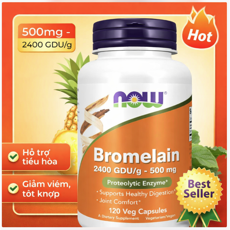 Viên uống Now Bromelain 500mg enzyme tự nhiên (120 viên nang)