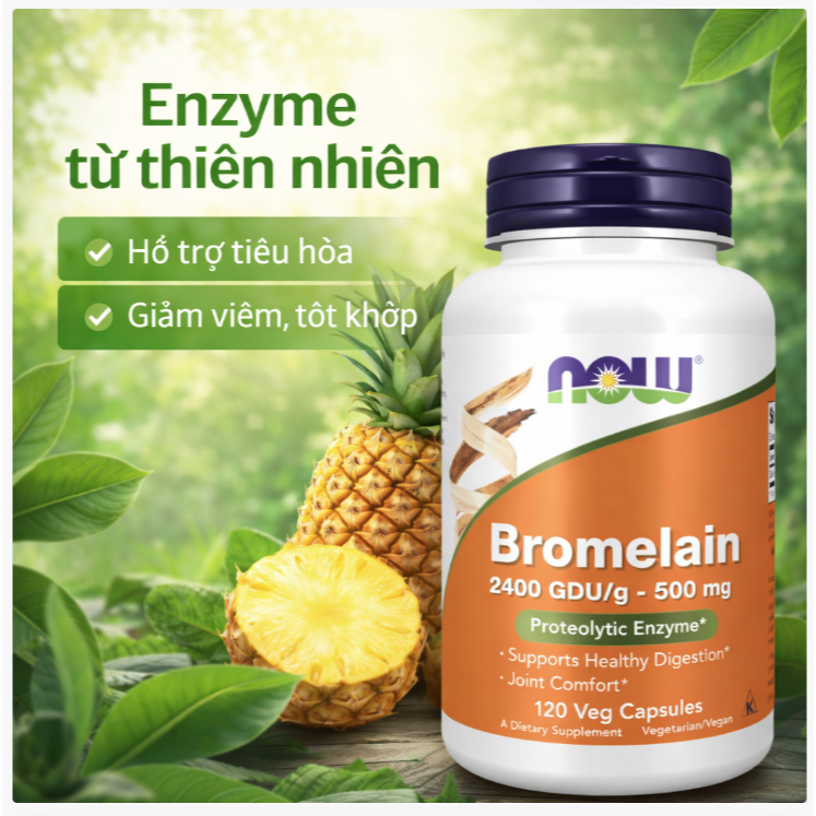 Viên uống Now  Bromelain 500mg enzyme tự nhiên (120 viên nang)