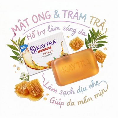 Set 3 Xà phòng Kaytra Mật Ong và Tràm Trà Glycerin 125g - Cải thiện mụn lưng, cho da sáng rỡ mịn màng