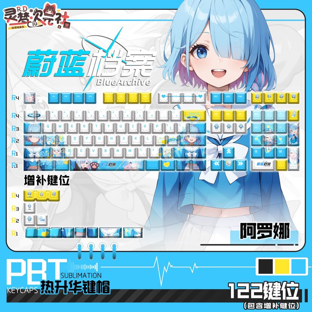 Keycap anora Blue Archive | PBT Keycap Chính/Side Engraved Xuyên Đèn