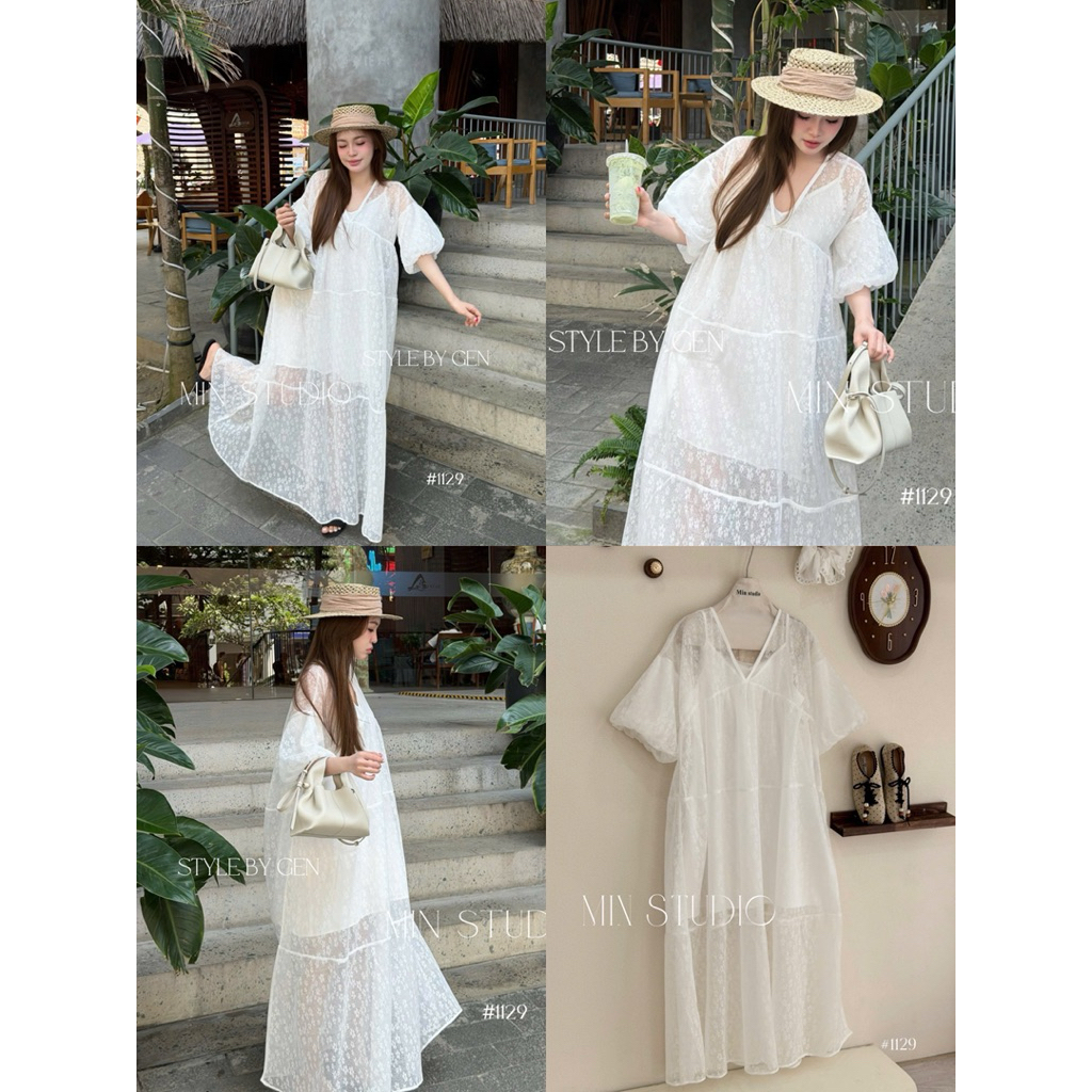 𝙈𝙄𝙉 𝙎𝙏𝙐𝘿𝙄𝙊 maxi lưới ren + đầm lót 2s