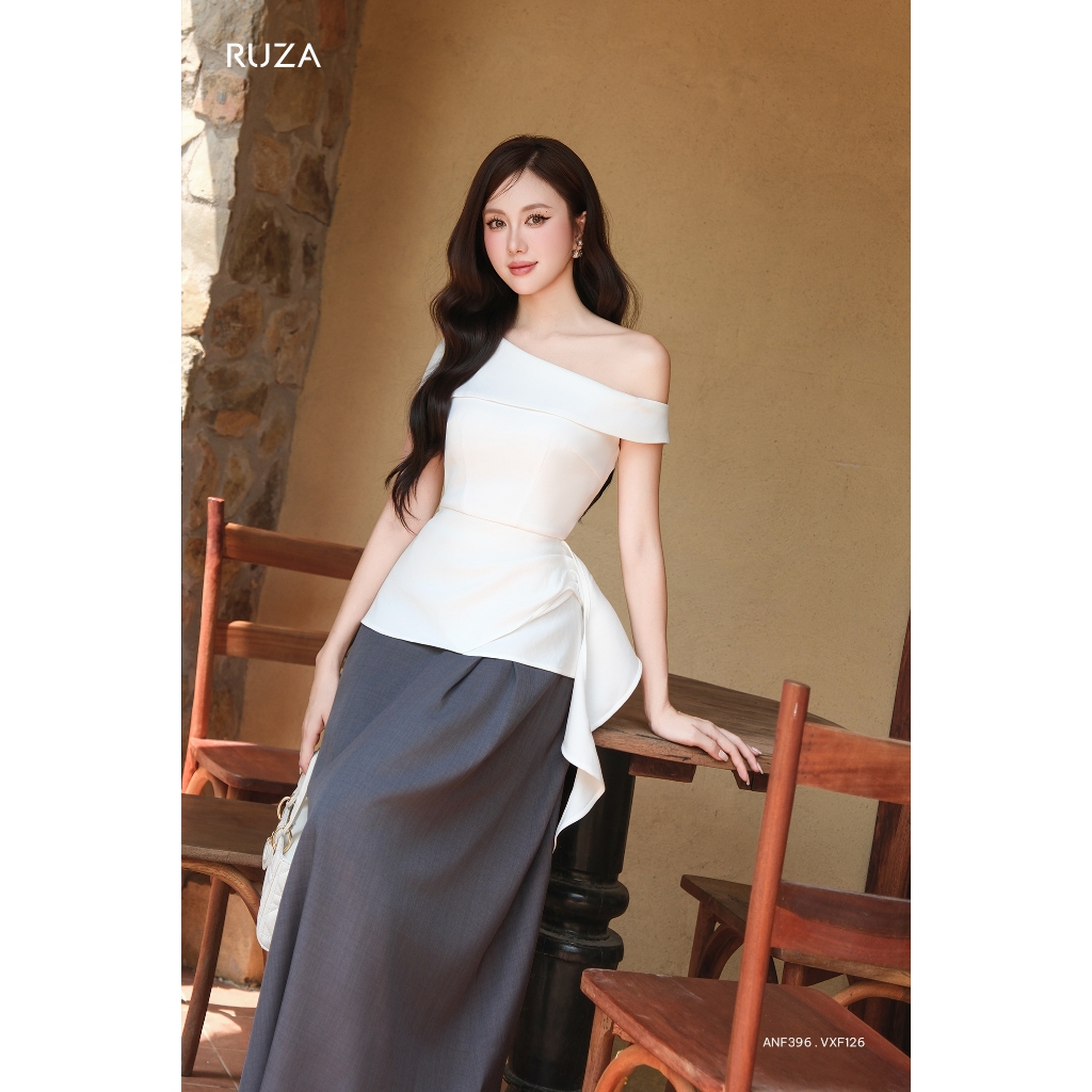 Áo kiểu nữ trễ vai thiết kế RUZA sang trọng thời trang công sở thanh lịch ANF396