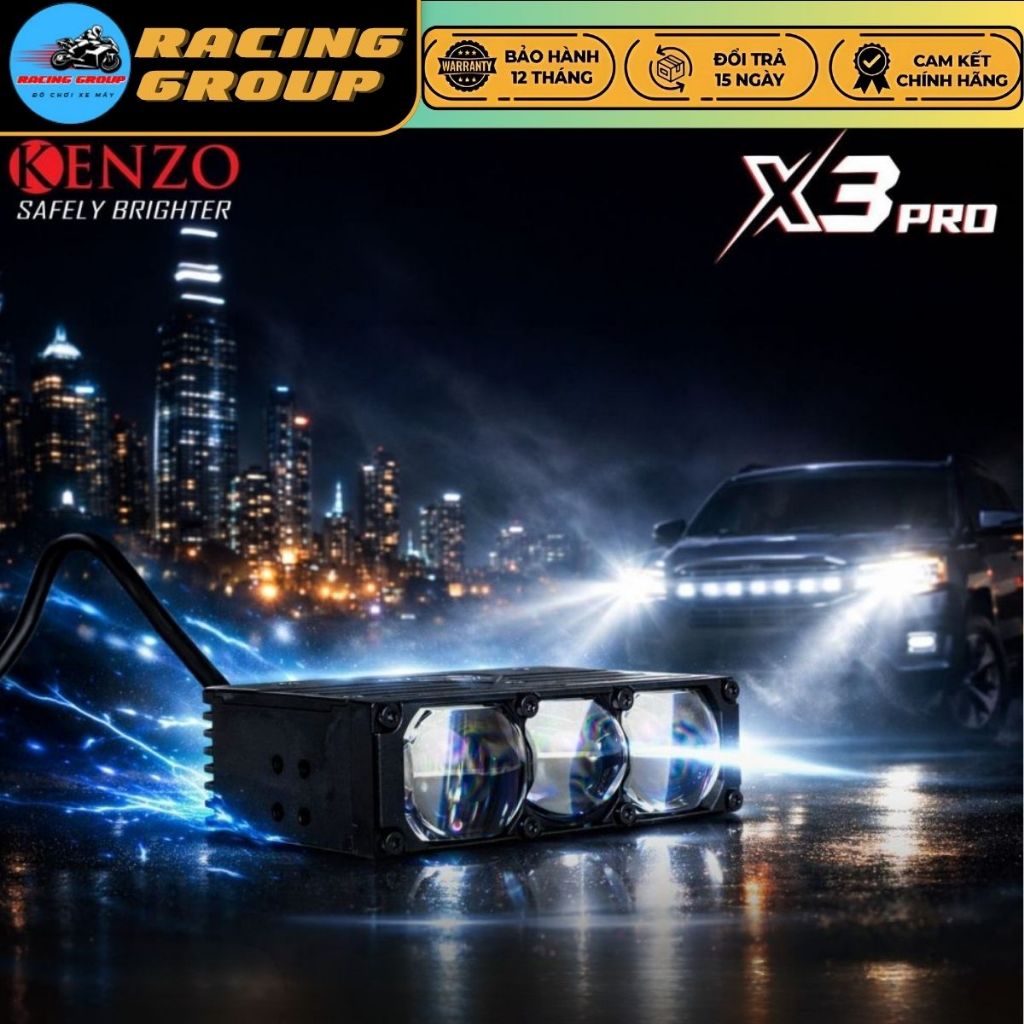 Đèn Trợ Sáng KENZO X3 PRO New 2026 Công Suất 95W, Tản Nhiệt Tốt, Tính Năng City Mode-Bảo Hành 2 Năm