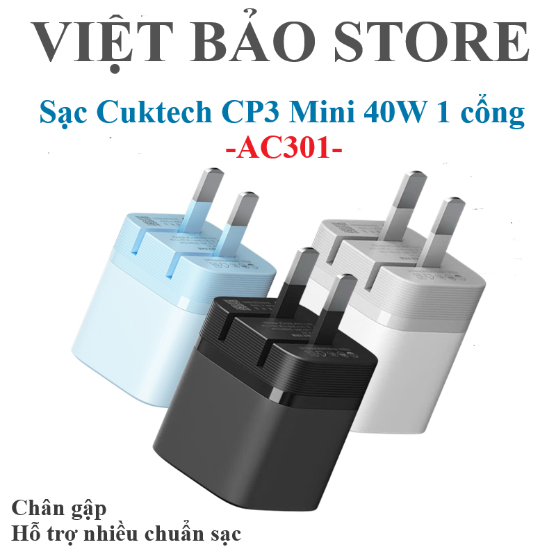 Củ sạc nhanh Cuktech Gan 40W AC301 1 cổng type-C chân gập nhỏ gọn