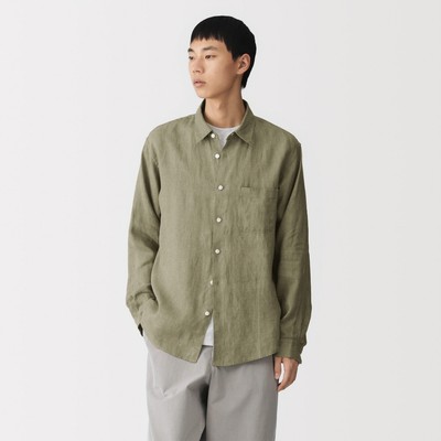 [26SS] MUJI Áo Sơ Mi Nam Vải Washed Linen Tay Dài