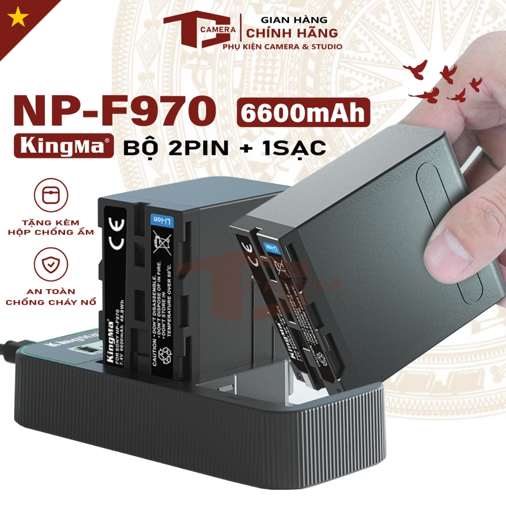 Bộ 2 Pin + 1 Sạc Đôi KingMa NP-F970 6600mAh – Sạc Nhanh Type-C Cho Đèn LED, Monitor, Máy Quay