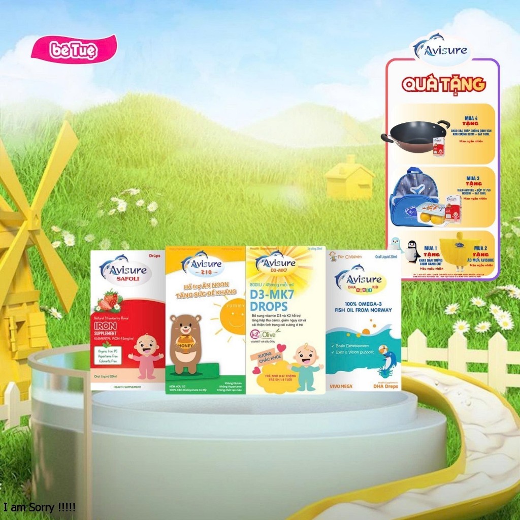 [QUÀ Y HÌNH] Bộ tứ Avisure D3MK7, Avisure DHA smart Kid, Avisure Safoli Drop, Avisure ZiO bổ sung to