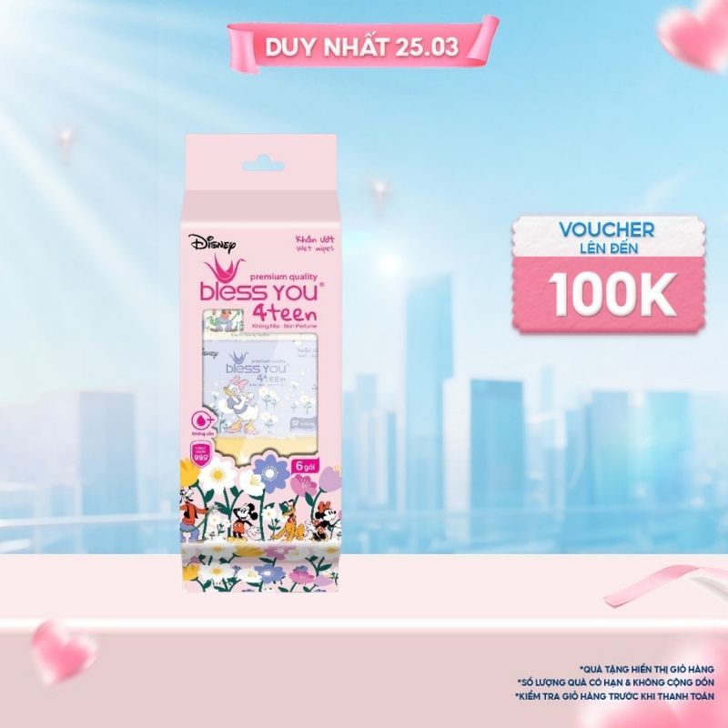 Khăn Ướt Mini – Bless You 4Teen 12 tờ (1 lốc x 6 túi)