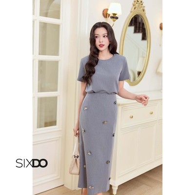Chân váy bút chì ghi đính họa tiết SIXDO (Gray Denim Pencil Skirt)