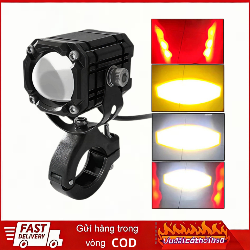 Đèn Trợ Sáng 4 chế độ tích hợp chuyển đổi gần/xa đèn xenon kép W2 đèn phụ trợ cho xe máy12-80v