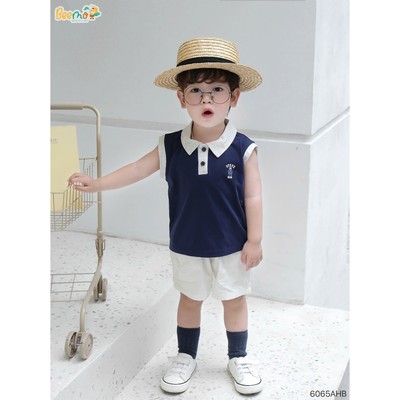 Áo tanktop Beemo cổ polo in hình gấu vải thun co giãn cho bé mặc đi chơi từ 9-24kg 6065AHB