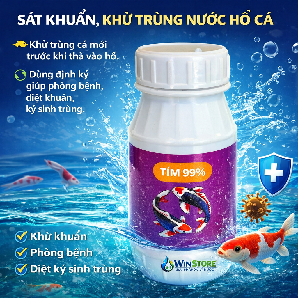 Tím KM04 sát khuẩn hồ, tắm cá, vệ sinh hồ cá thủy sinh