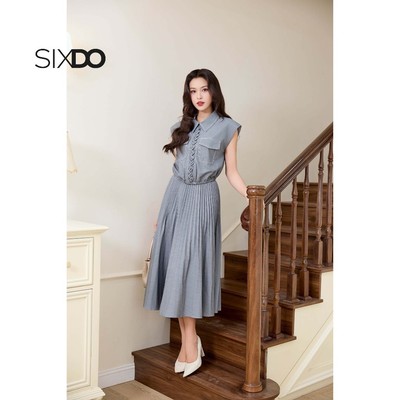 Chân váy xếp ly xòe xám SIXDO (Grey Denim Flared Skirt)