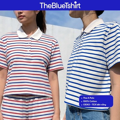 TheBlueTshirt - Áo polo kẻ sọc tay ngắn phom relax cho nữ - The A Polo Signature Stripe