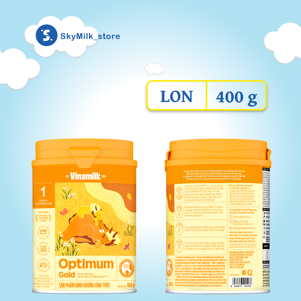 Sữa bột trẻ em Optimum Gold 1 (0-6 tháng) Lon 400g - Sữa bột Optimum Gold 1 - Sữa bột Vinamilk