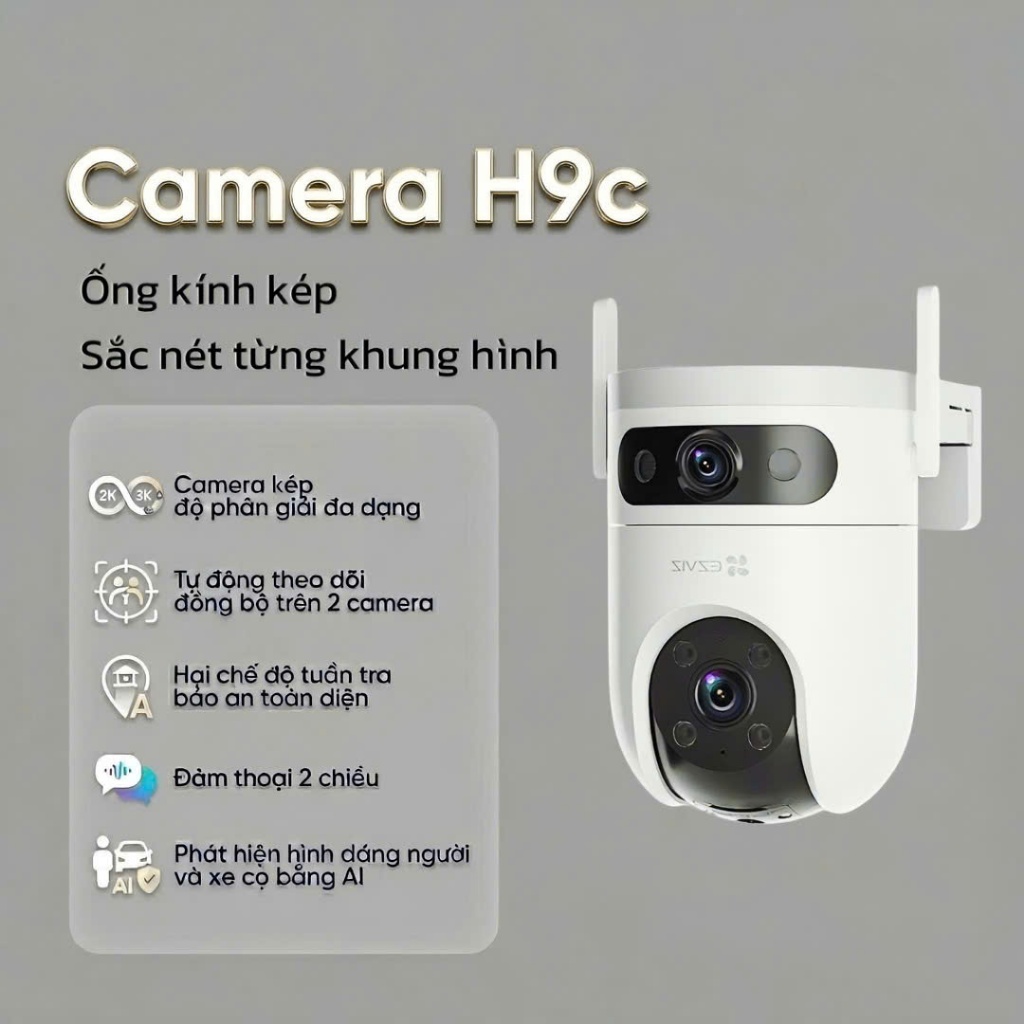 Camera Wifi Ezviz 2 Mắt Ngoài Trời H9C 6MP/10MP – Quay Quét 360°, Ghi Hình Màu Ban Đêm