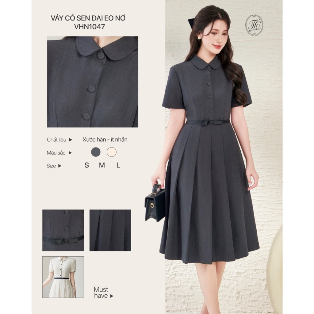 [DEAL 7-8/8] TIINSTORE Váy đầm thiết kế nữ cổ sen đính khuy sang chảnh kèm đai eo nơ thời trang công sở VHN1047 | BigBuy360 - bigbuy360.vn