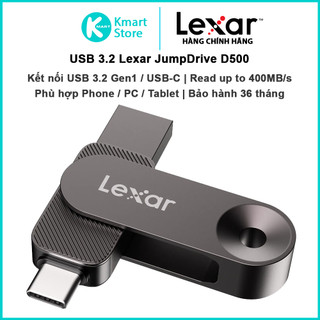 USB Lexar JumpDrive D500 | Kết nối USB 3.2 Gen1 / USB-C | Read upto 400MB/s | Bảo hành 3 năm