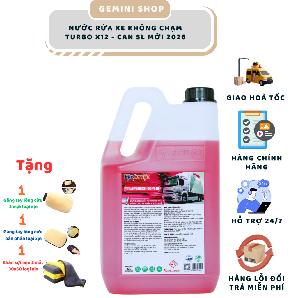 Nước Rửa Xe Không Chạm Ekokemika Turbo X12 1 Can 5 Lít