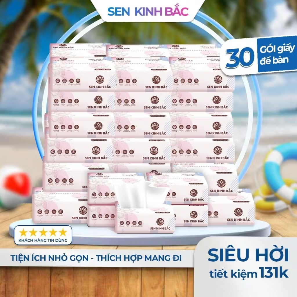[ COMBO 30 GÓI ] Giấy Rút Để Bàn Sen Kinh Bắc 240 tờ - 4 Lớp Dày Dai, Giấy Lụa Làm Từ Bột Gỗ Tự Nhiên 100% Không Mủn