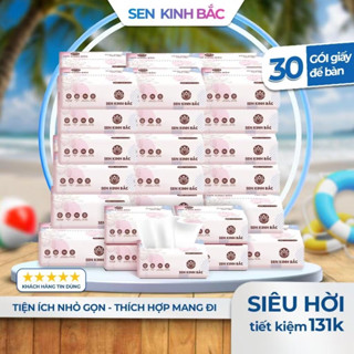 [ COMBO 30 GÓI ] Giấy Rút Để Bàn Sen Kinh Bắc 240 tờ - 4 Lớp Dày Dai, Giấy Lụa Làm Từ Bột Gỗ Tự Nhiên 100% Không Mủn
