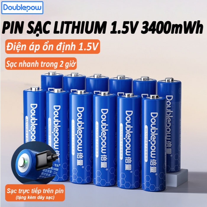 Pin sạc 1.5V AA/AAA Doublepow dung lượng cao 3400mWh dùng cho Micro, bàn chải điện, remote