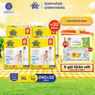 [Siêu khô thoáng] Combo 4 Tã quần UniDry Siêu khô thoáng gói Super Jumbo mới size M76/L68/XL60/XXL54 + 8 miếng
