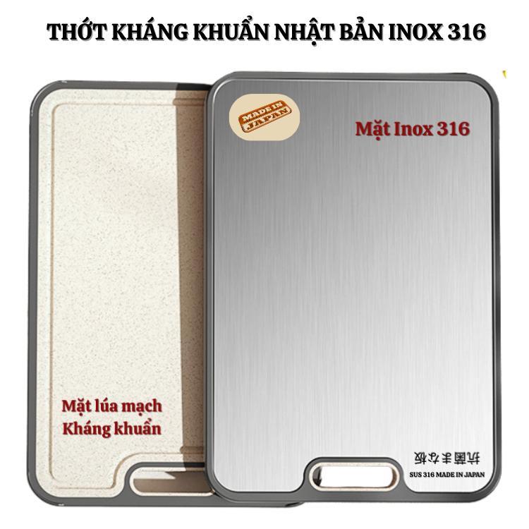 Thớt kháng khuẩn Japan 2 mặt Inox 316 mặt lúa mạch chống ẩm mốc