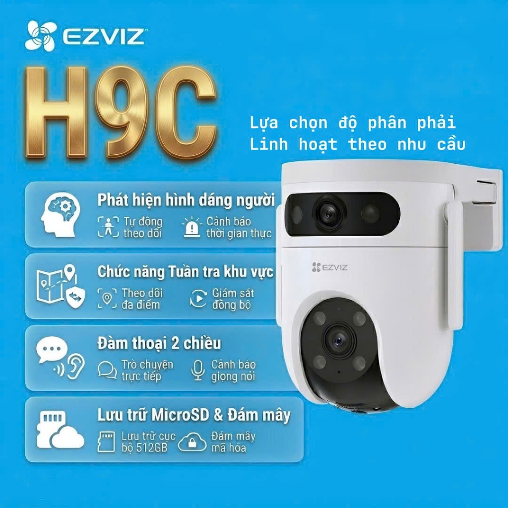 Camera Ngoài Trời 2 Mắt Thông Minh – WiFi Ezviz H9C 6MP/10MP,Quay Quét Toàn Cảnh,Đàm Thoại 2 Chiều