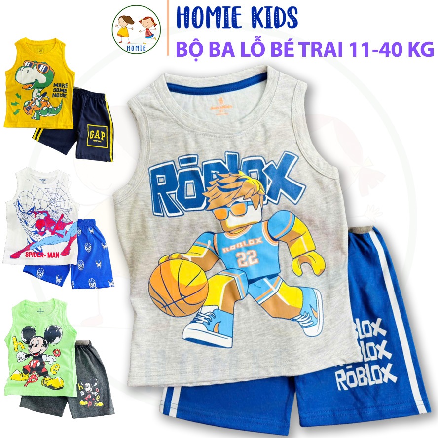 Set đồ ba lỗ bé trai size đai 11-40 kg bộ quần áo sát nách trẻ em thun cotton in hình siêu nhân khủn