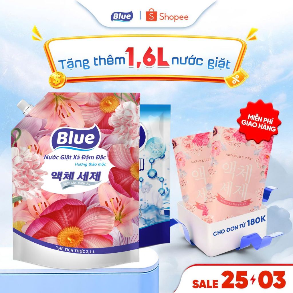 Nước Giặt Blue Đậm Đặc Hàn Quốc, Sạch Sâu, Thơm Lâu, Lưu Hương 72h, Dùng Được Mọi Máy Giặt