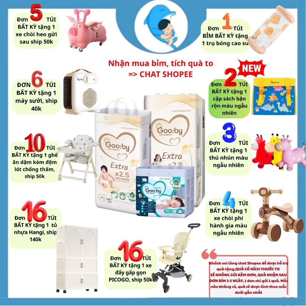 Tã/bỉm quần dán Gooby Extra/Premium đủ size M58/L52/XL50/XXL46 chống tràn hiệu quả cho bé từ 6kg - 24kg MECAHEO