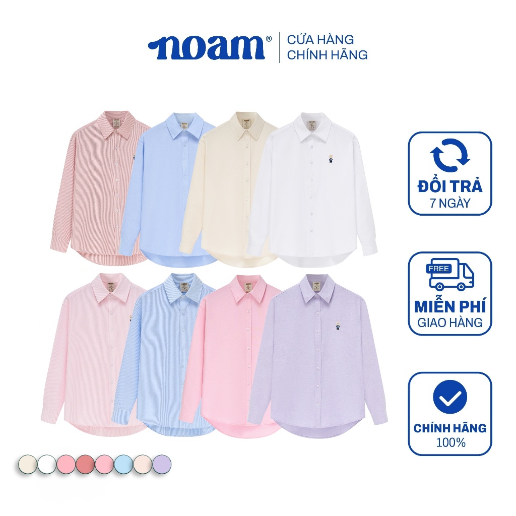 Áo Sơ Mi Dài Tay Form rộng NOAM Nafox Oxford - Màu Trắng/ Xanh/Hồng kẻ sọc/Đỏ kẻ sọc/Xanh kẻ sọc