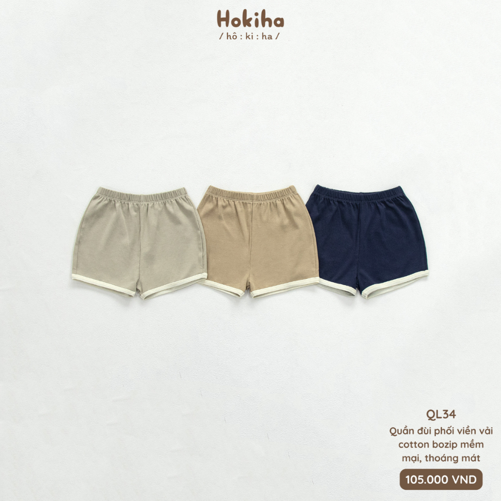 Quần phối viền basic cho bé trai, bé gái Hokiha vải cotton mềm mại, thoáng mát size 8-17kg QL34