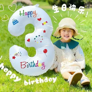 Bóng Số Sinh Nhật Màu Trắng Cao 70cm Kèm Sticker - Trang Trí Sinh Nhật Decor Cực Xinh Dành Cho Bé