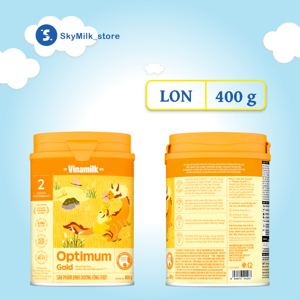 Sữa bột trẻ em Optimum Gold 2 (6-12 tháng) Lon 400g - Sữa bột Optimum Gold 2 - Sữa bột Vinamilk